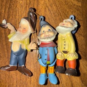 Vintage Macau Gnome Pixie Elf Christmas Ornaments 3” Lot Of 3